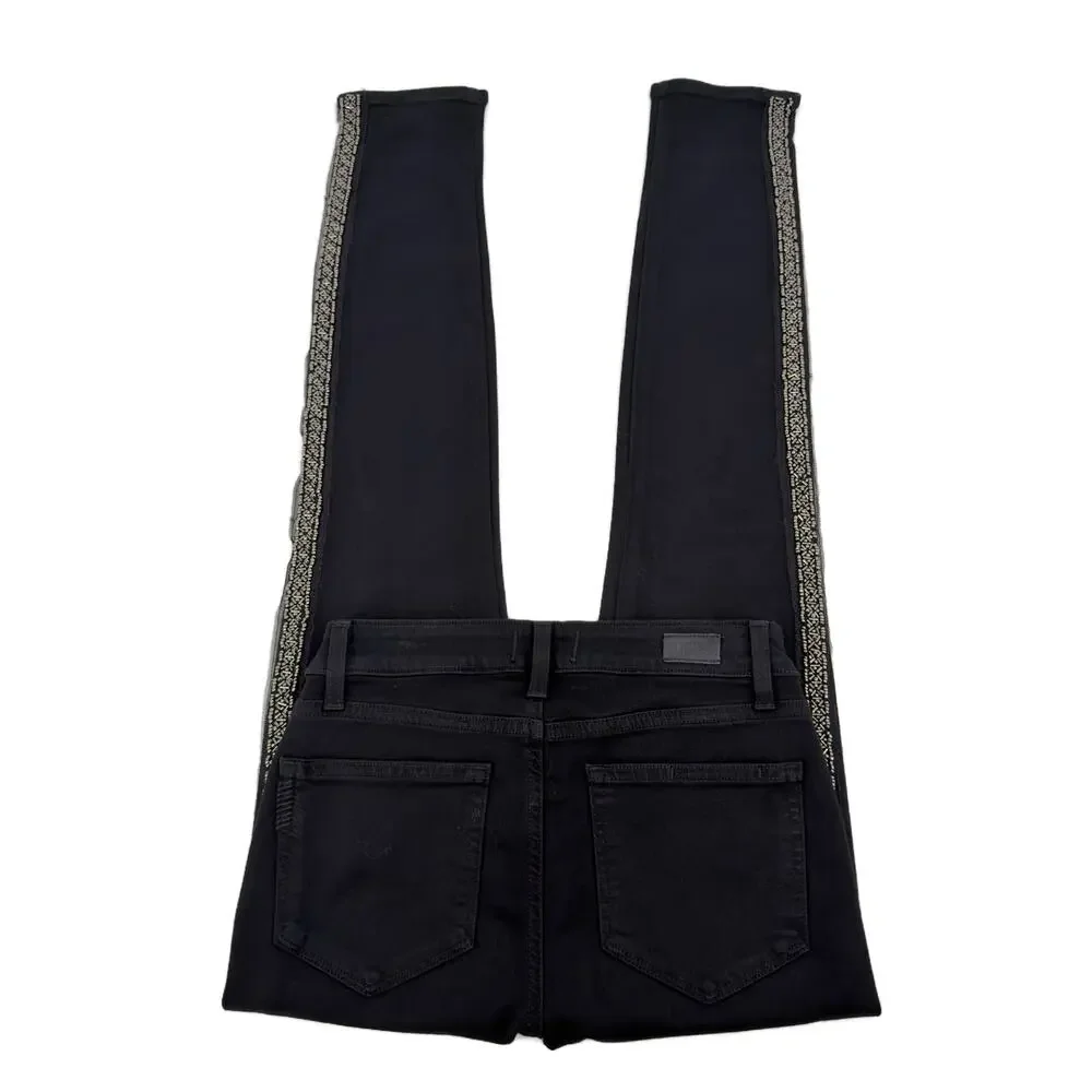 Paige Verdugo Ultra Skinny Tuxedo Side Beading Jeans size 27 Black/Pewter